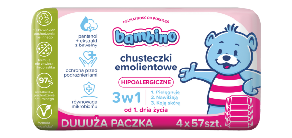 Chusteczki emolientowe 3w1  hipoalergiczne  4x57 szt.